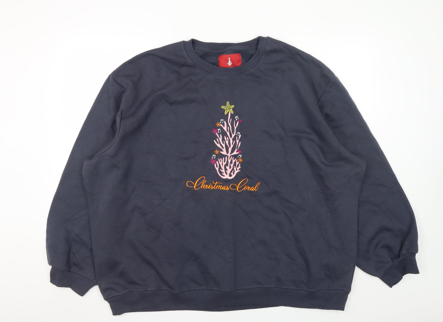Threadbare Women Navy Christmas Coral Embroidered Sweatshirt UK 24