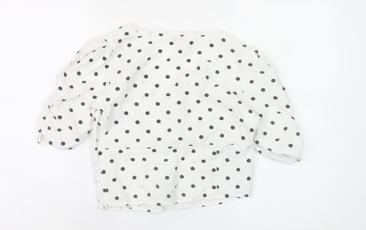 Brave Soul Womens White Polka Dot V-Neck Cropped Blouse Size S