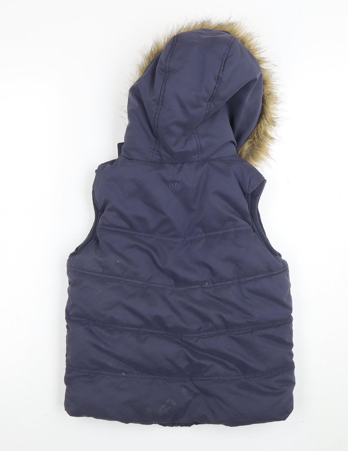 FatFace Girls Blue Faux Fur Hooded Puffer Gilet 10-11 Years