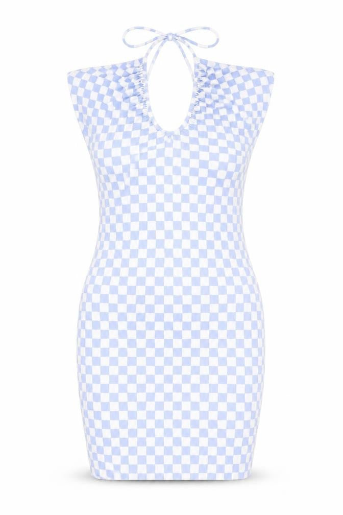 Pink Vanilla Women's Blue Check Bodycon Halter Dress M