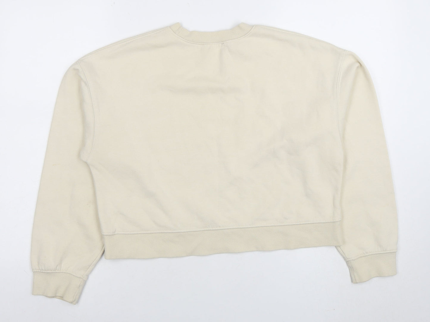 Zara Women Beige Crew Neck Pullover Sweatshirt Size S Cotton Blend