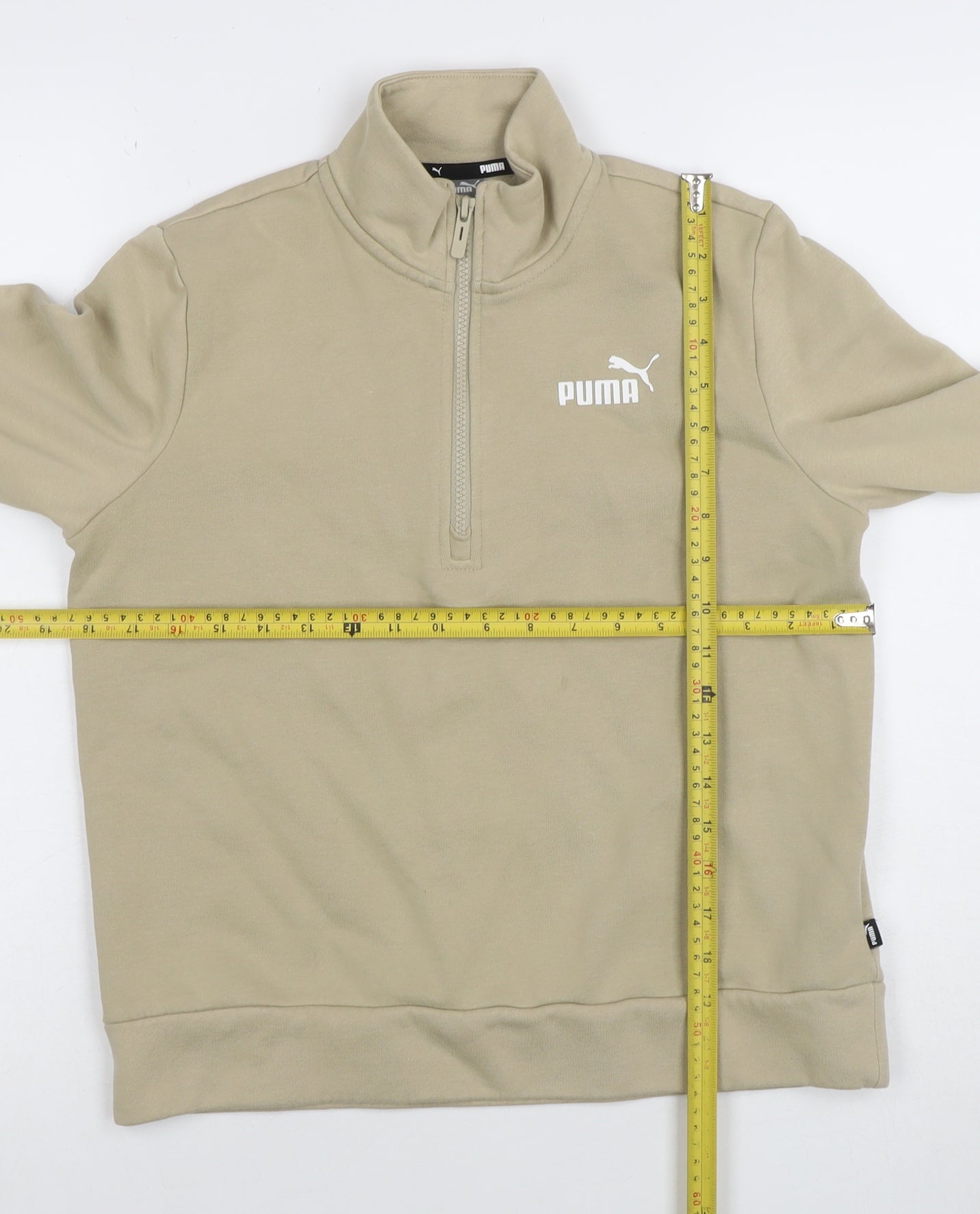 PUMA Womens Beige 1/4 Zip Sweatshirt Size S Cotton Blend