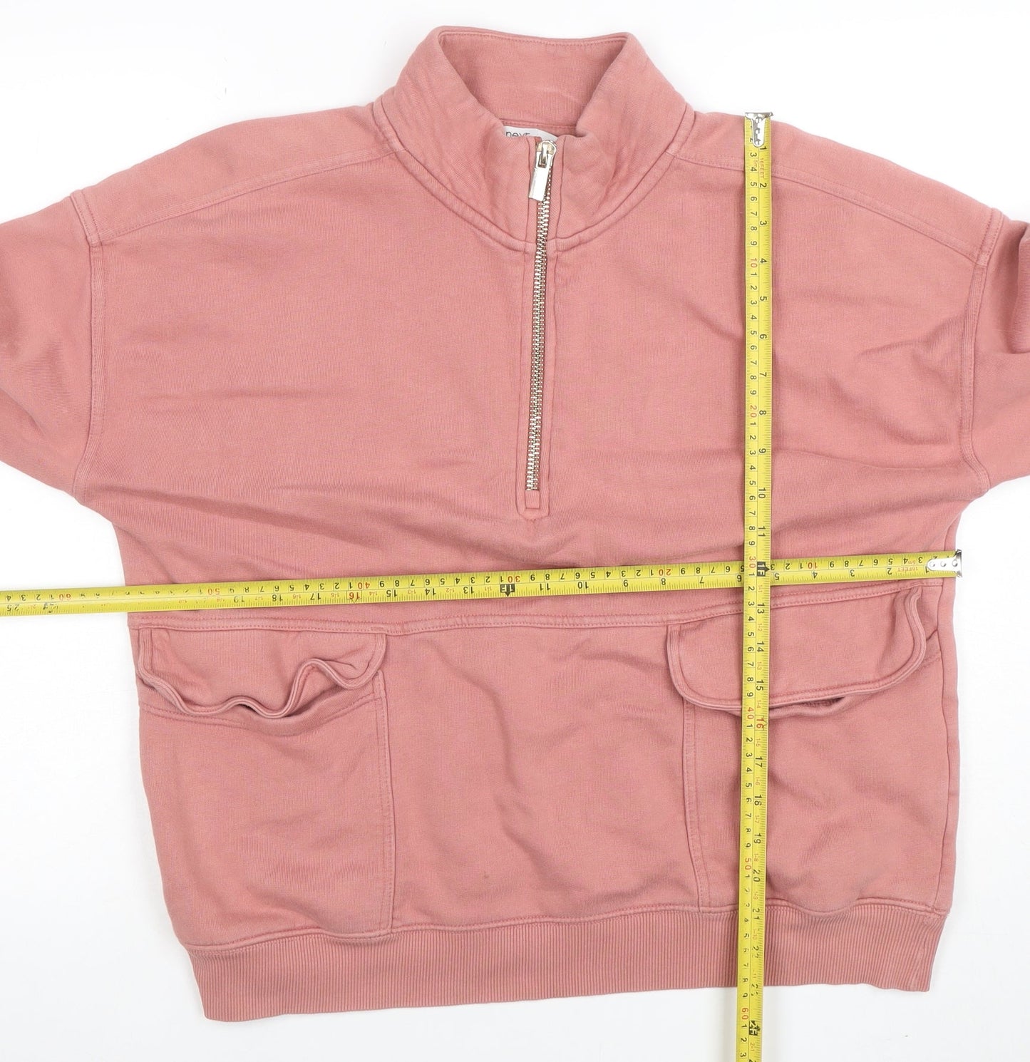 Next Womens Pink 1/2 Zip Cotton Sweatshirt L Casual Pullover