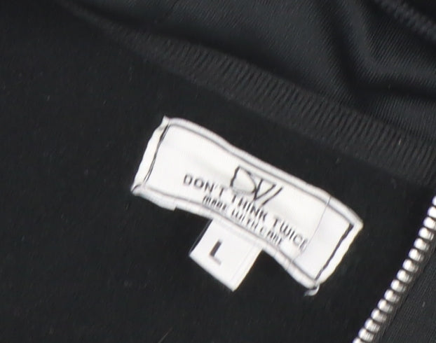 DON'T THINK TWICE Mens Black Full Zip Hoodie Size L Polyester