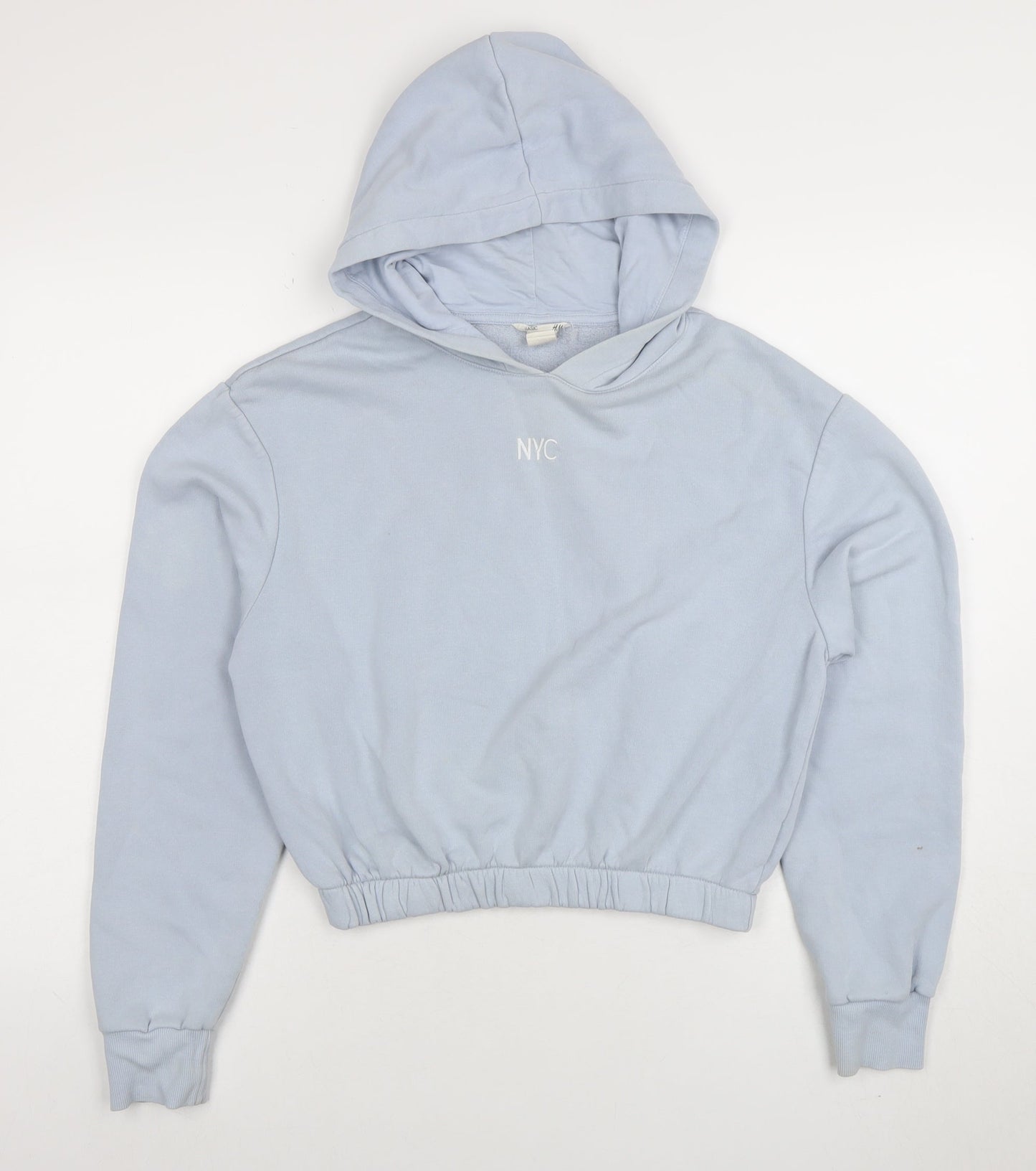 H&M Girls Blue NYC Pullover Hoodie Size 13-14 Years Cotton Blend
