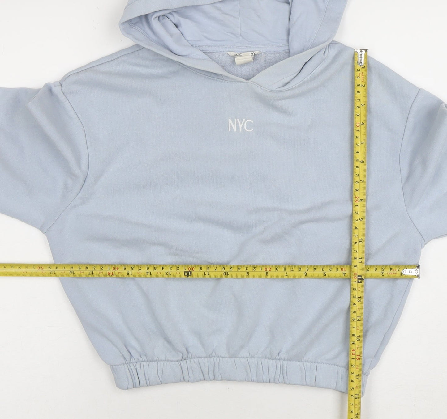 H&M Girls Blue NYC Pullover Hoodie Size 13-14 Years Cotton Blend