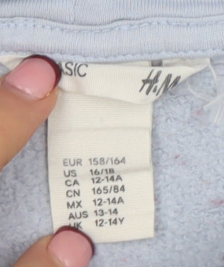 H&M Girls Blue NYC Pullover Hoodie Size 13-14 Years Cotton Blend
