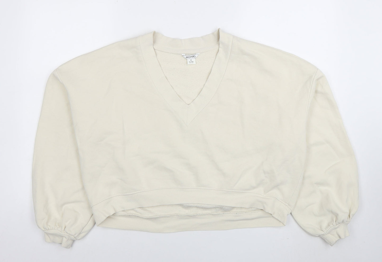 Monki Womens Beige V-Neck Pullover Sweatshirt Size 12 Cotton Blend