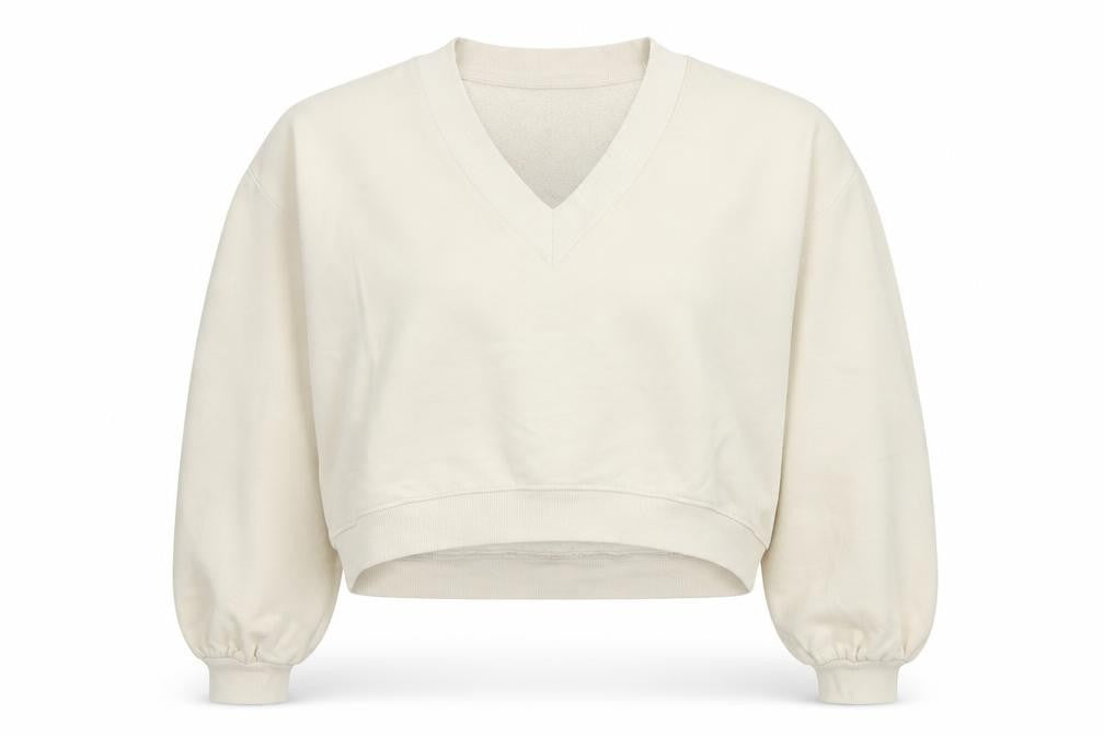 Monki Womens Beige V-Neck Pullover Sweatshirt Size 12 Cotton Blend
