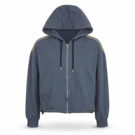 EVA KAYAN Women Blue Full Zip Hooded Sweatshirt Size 14 Cotton