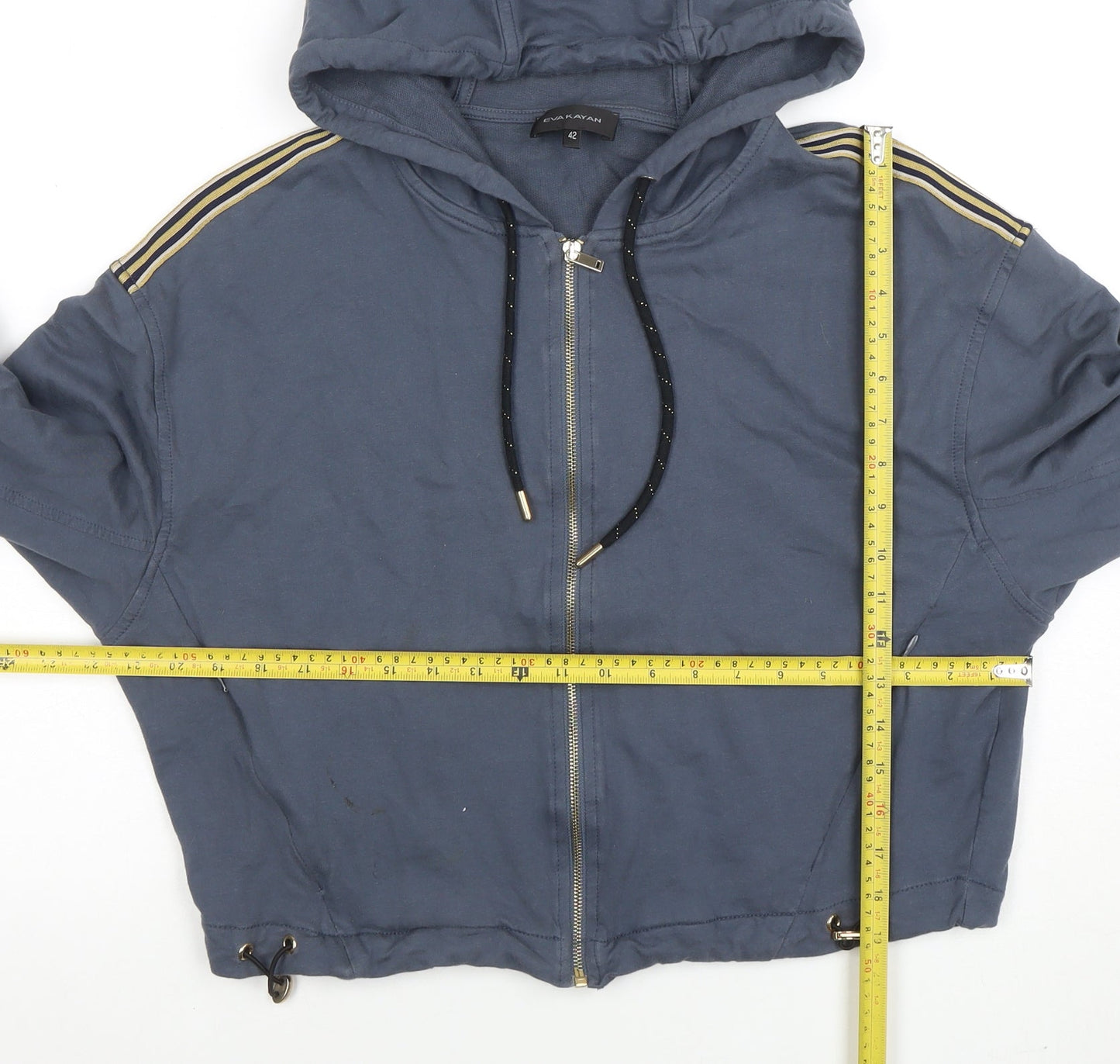 EVA KAYAN Women Blue Full Zip Hooded Sweatshirt Size 14 Cotton