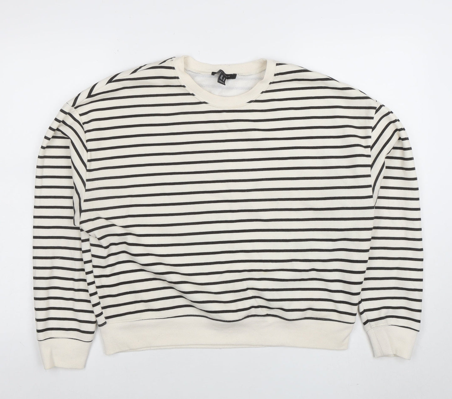 New Look Women Ivory Black Striped Pullover Sweatshirt M
