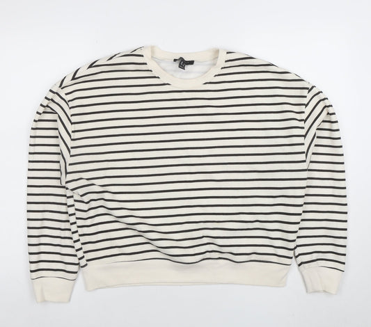 New Look Women Ivory Black Striped Pullover Sweatshirt M