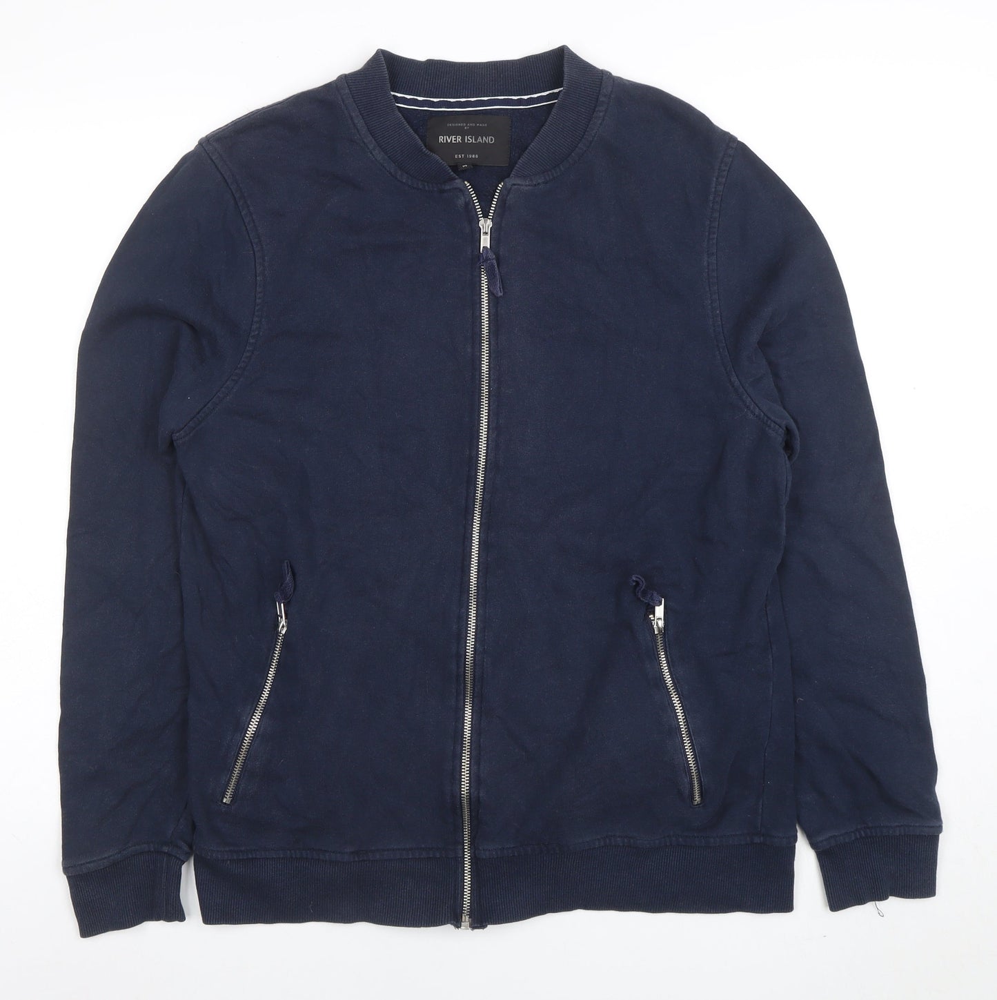 River Island Men's Blue Full Zip Cotton Sweatshirt Size M