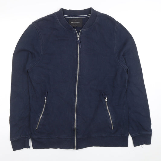 River Island Men's Blue Full Zip Cotton Sweatshirt Size M