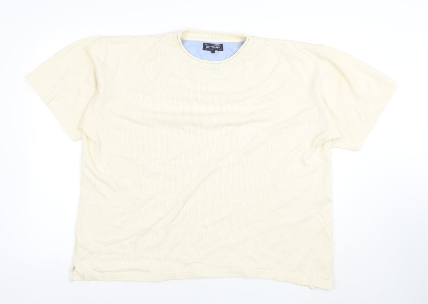 Boston Crew Men's Beige Cotton Crew Neck Short Sleeve T-Shirt Size L