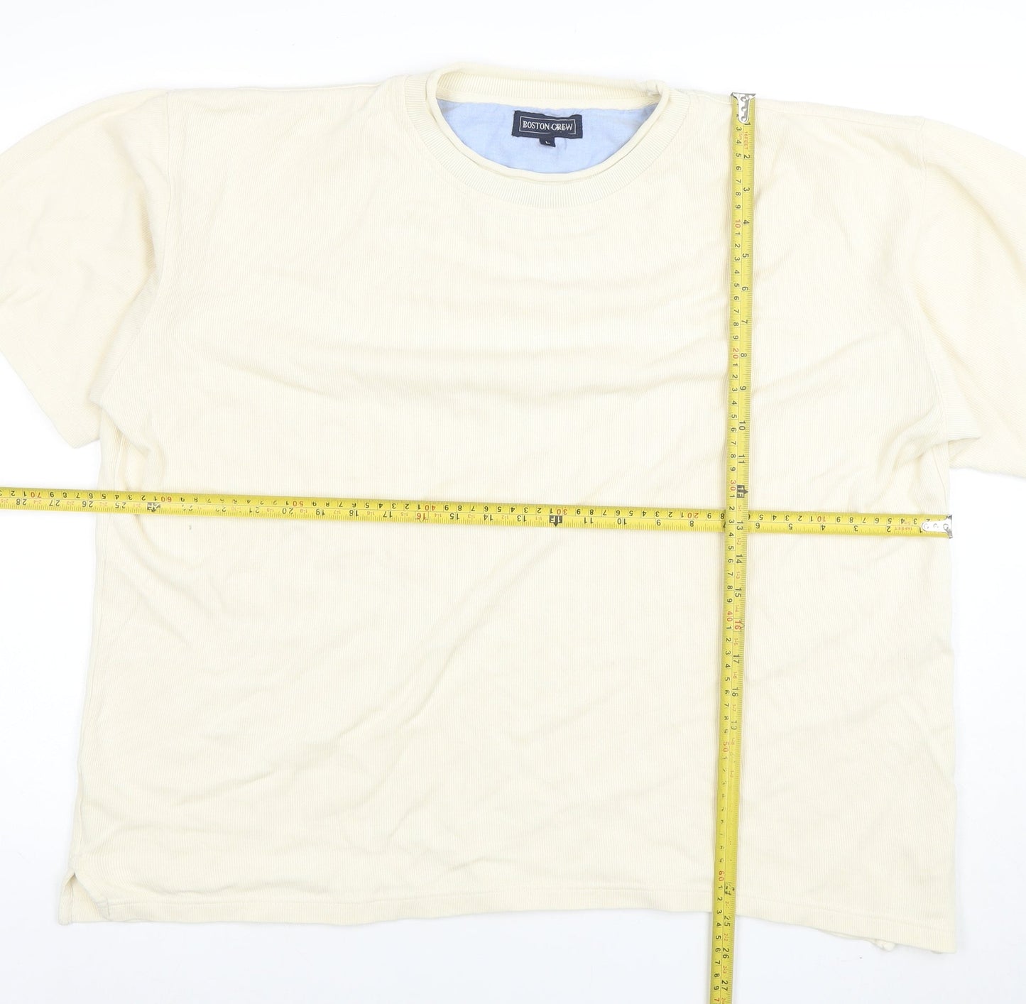 Boston Crew Men's Beige Cotton Crew Neck Short Sleeve T-Shirt Size L