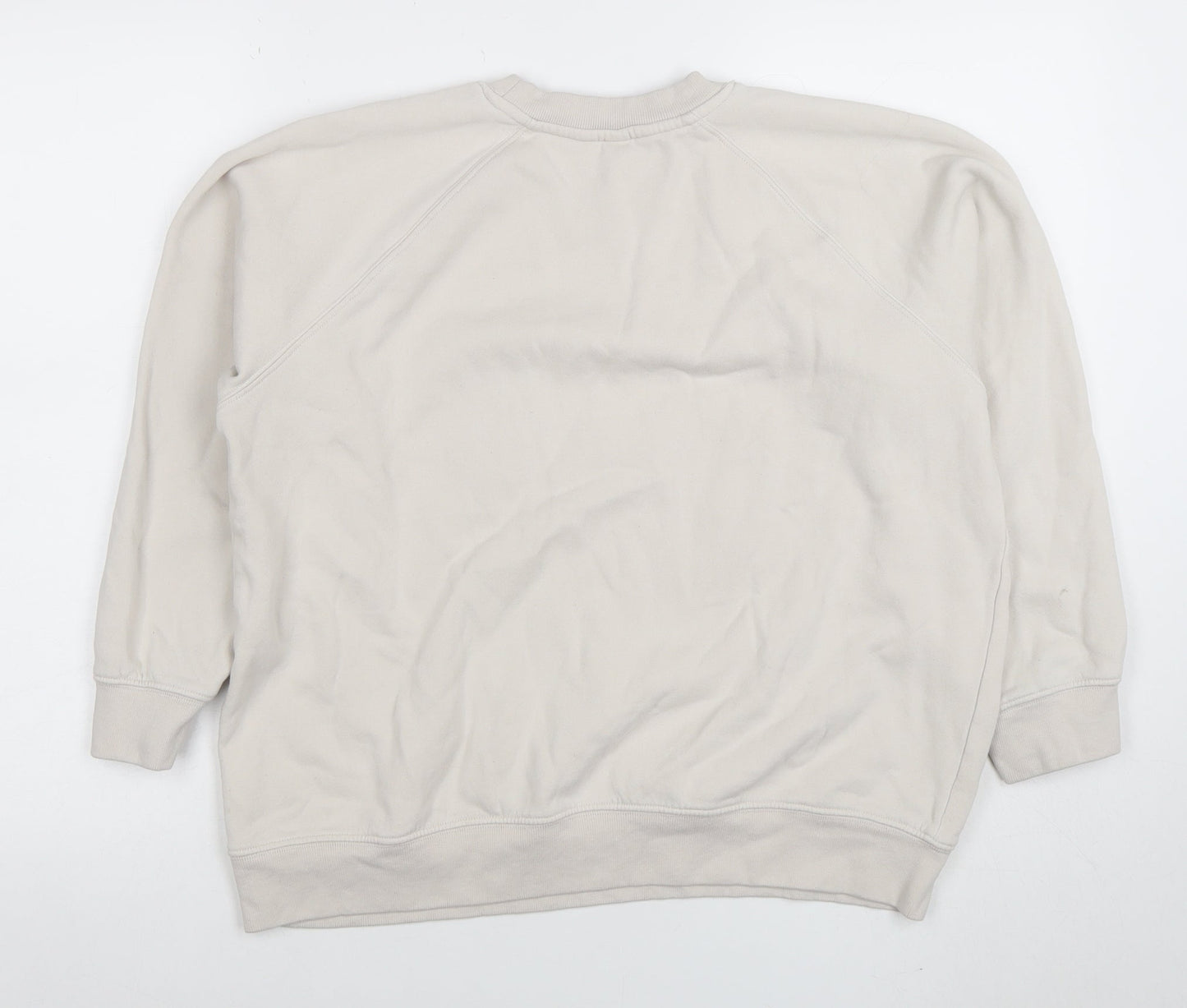 H&M Women Beige Cotton Blend Crew Neck Pullover Sweatshirt Size S