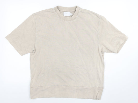 Topman Men's Beige Short Sleeve Crew Neck Cotton T-Shirt Size S