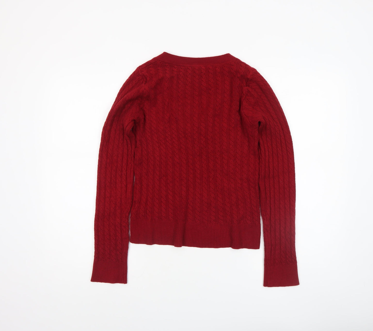SHEIN Women's Red V-Neck Cable-Knit Long Sleeve Jumper Size 14