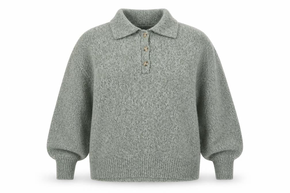 Zara Womens Green Collared Henley Knit Jumper Size 12