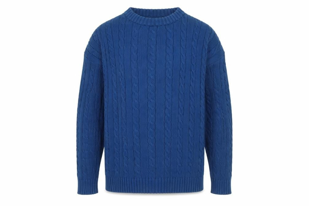 Enrico Gorlan Men’s Blue Cotton Cable Knit Crew Jumper Large