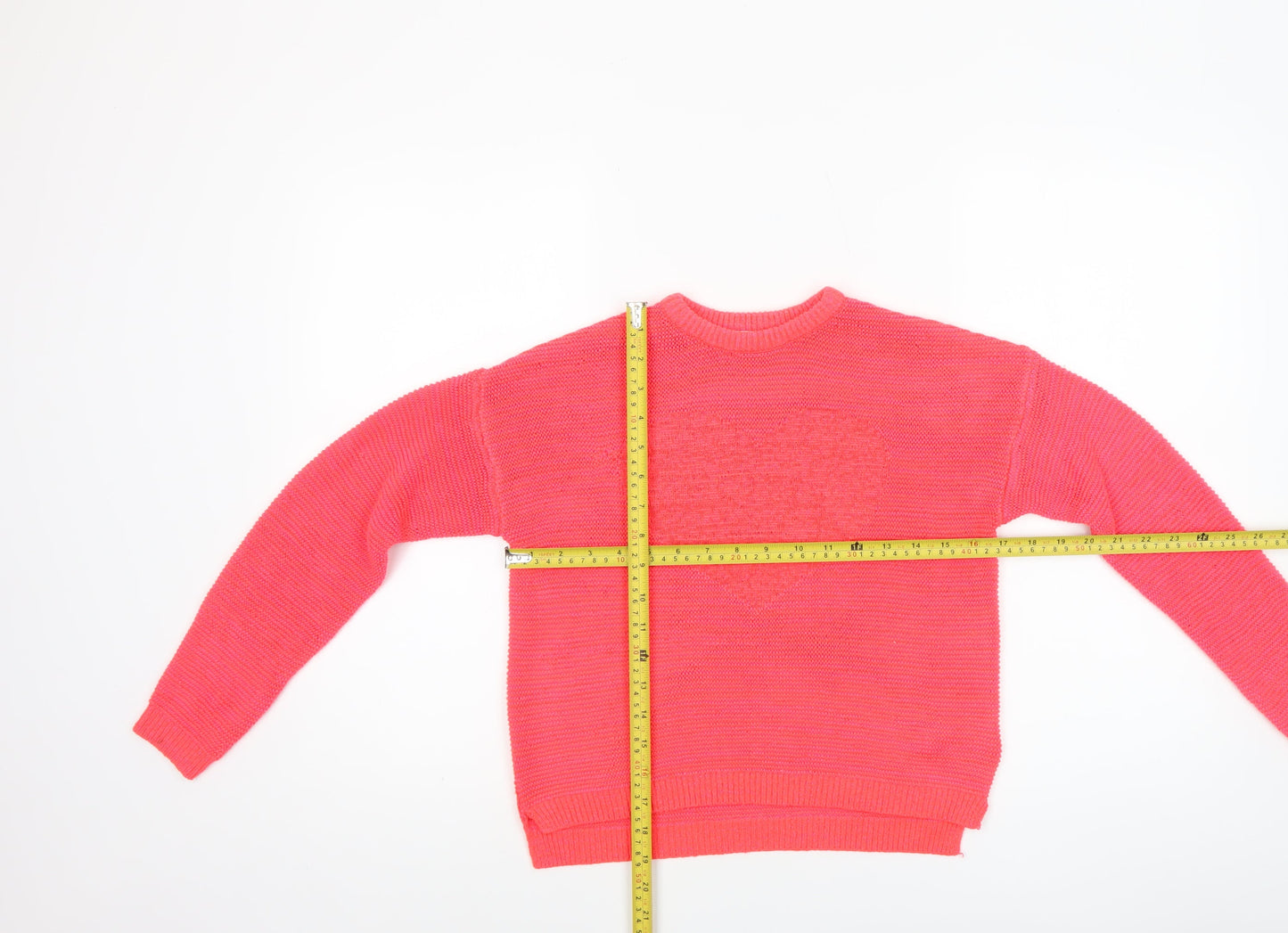 Next Girls Pink Acrylic Nylon Pullover Jumper 11 Years Crew Neck Heart Detail