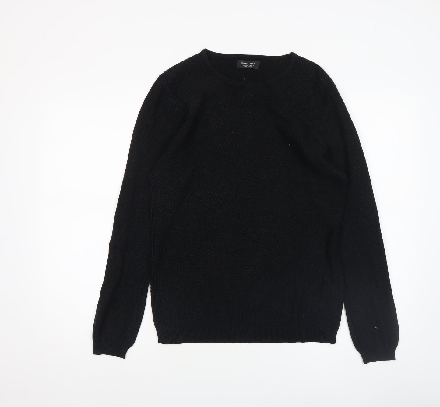 Zara Man Black Cotton Blend Men's S Crew Neck Knit Jumper