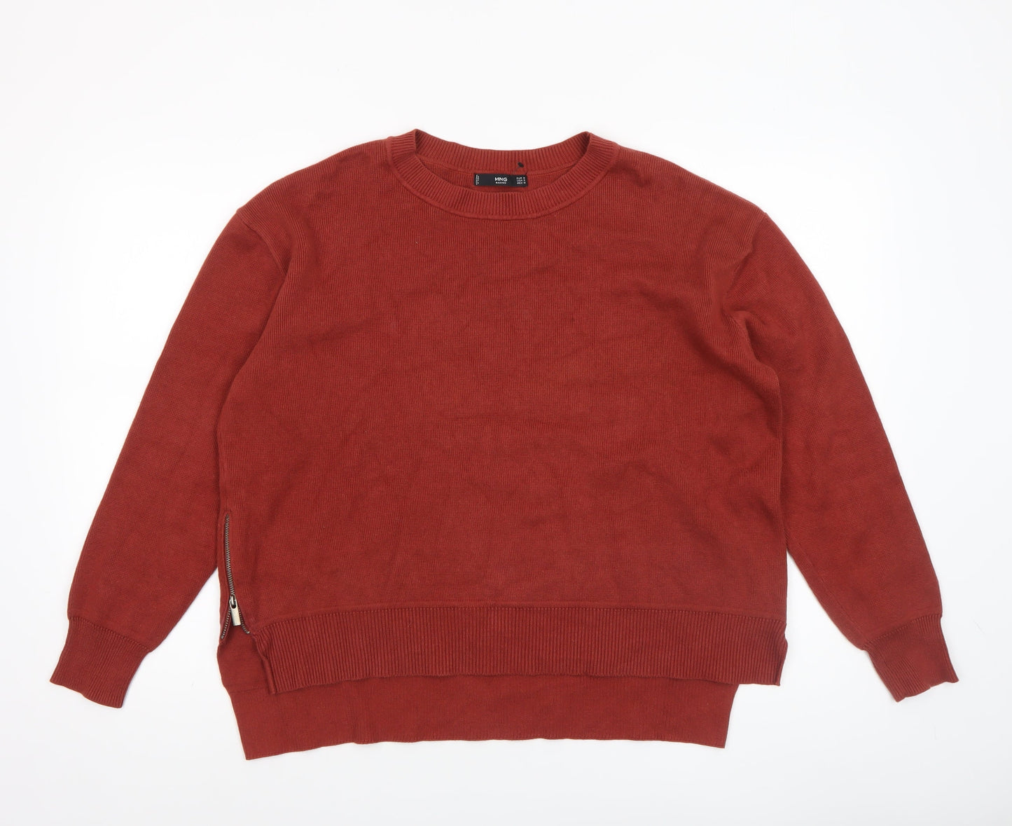 MNG Women Red Crew Neck Long Sleeve Knit Pullover Jumper Size 10