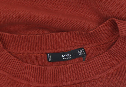 Mango Women Red Crew Neck Long Sleeve Knit Pullover Jumper Size 10