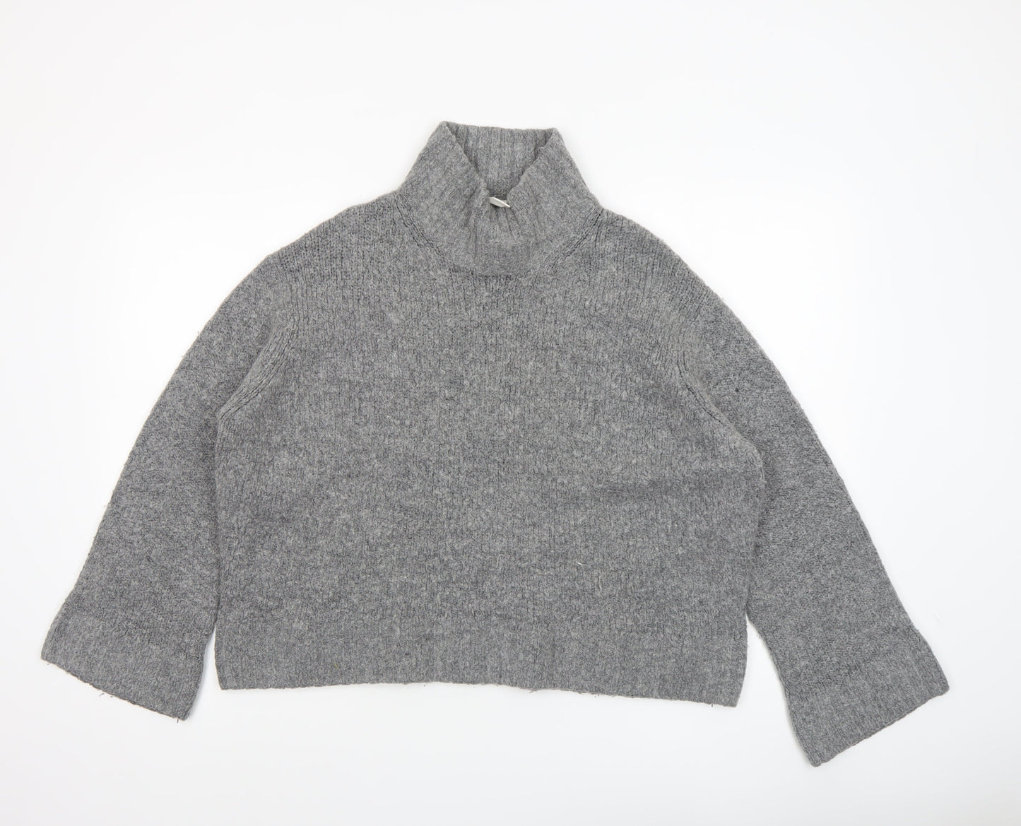 H&M Women’s Grey Wool Alpaca Blend Roll Neck Chunky Knit Jumper Size S