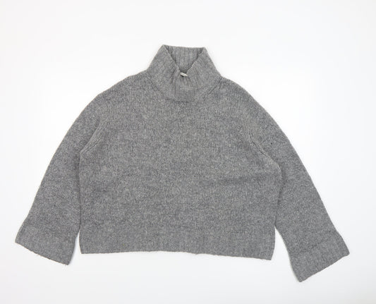 H&M Women’s Grey Wool Alpaca Blend Roll Neck Chunky Knit Jumper Size S