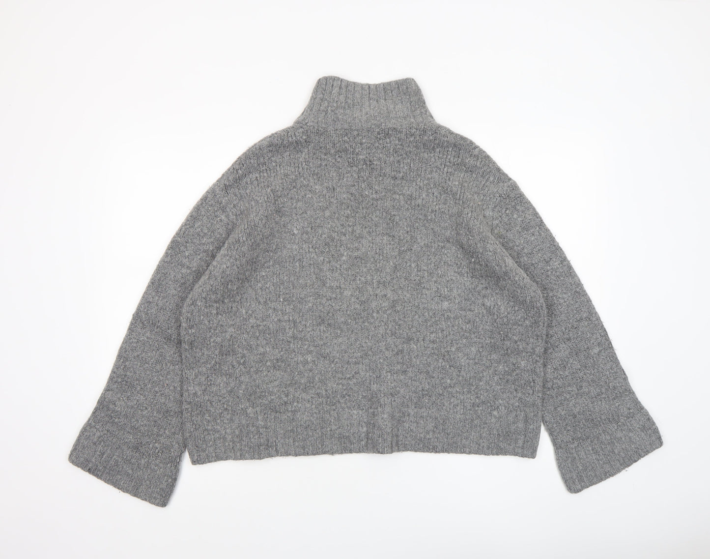 H&M Women’s Grey Wool Alpaca Blend Roll Neck Chunky Knit Jumper Size S