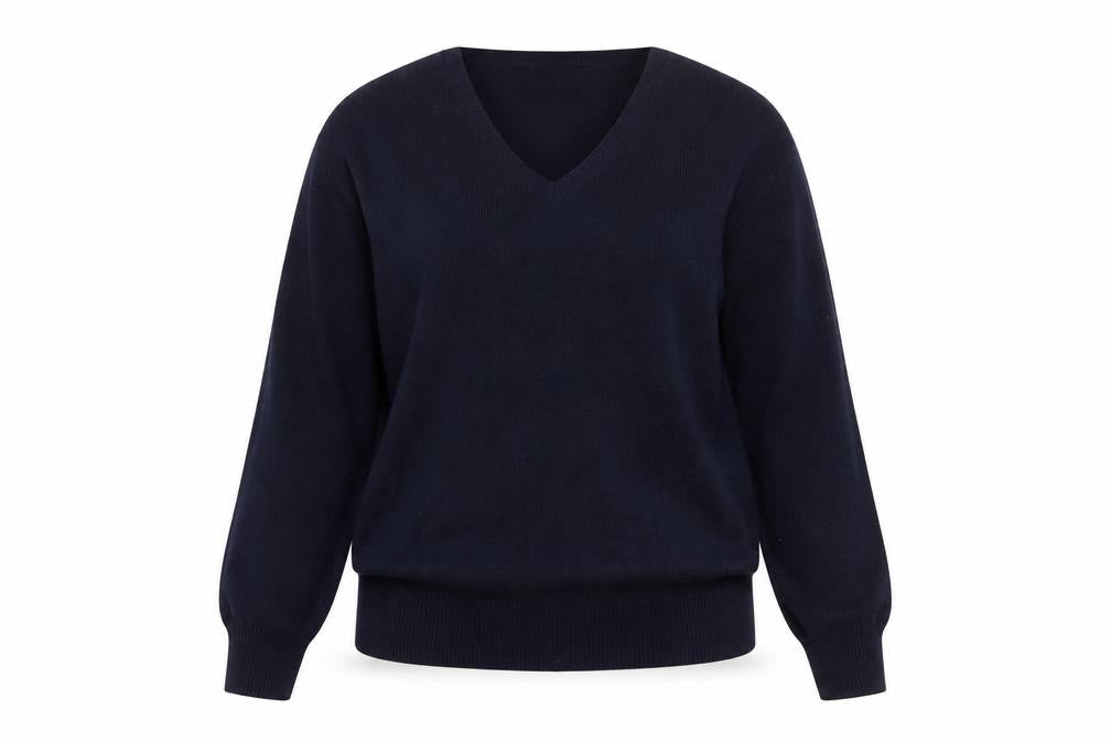 M&Node Women's Navy V-Neck Long Sleeve Jumper Size L