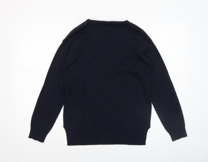 M&Node Women's Navy V-Neck Long Sleeve Jumper Size L