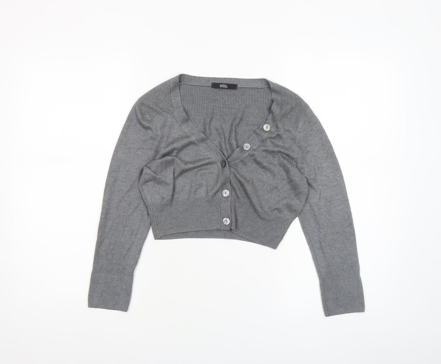 Marks and Spencer Women's Grey V-Neck Button Cardigan Size 8