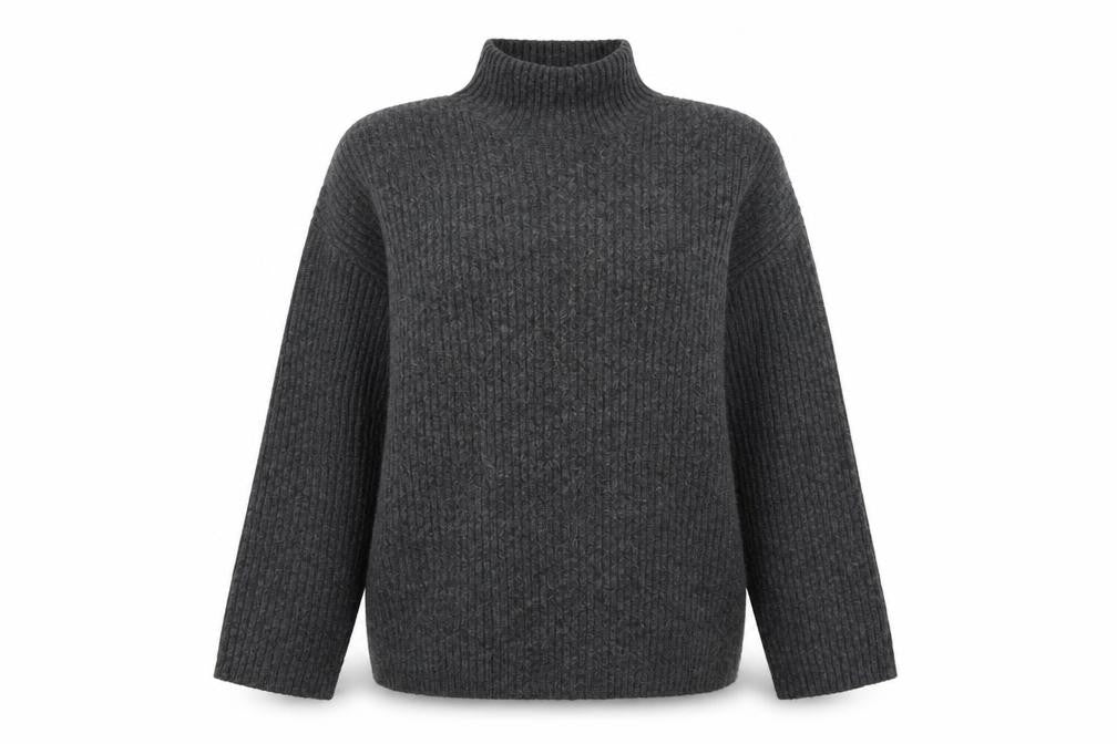 New Look Women’s Grey Ribbed Mock Neck Long Sleeve Jumper Size M