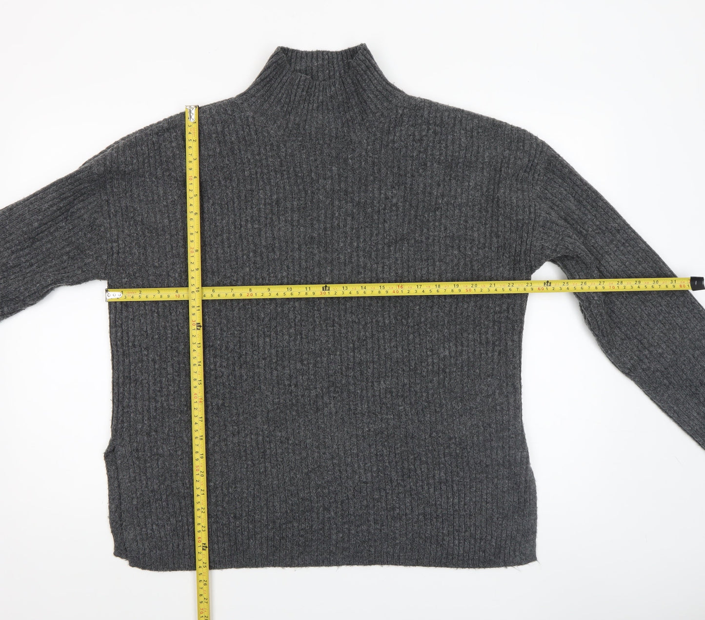 New Look Women’s Grey Ribbed Mock Neck Long Sleeve Jumper Size M