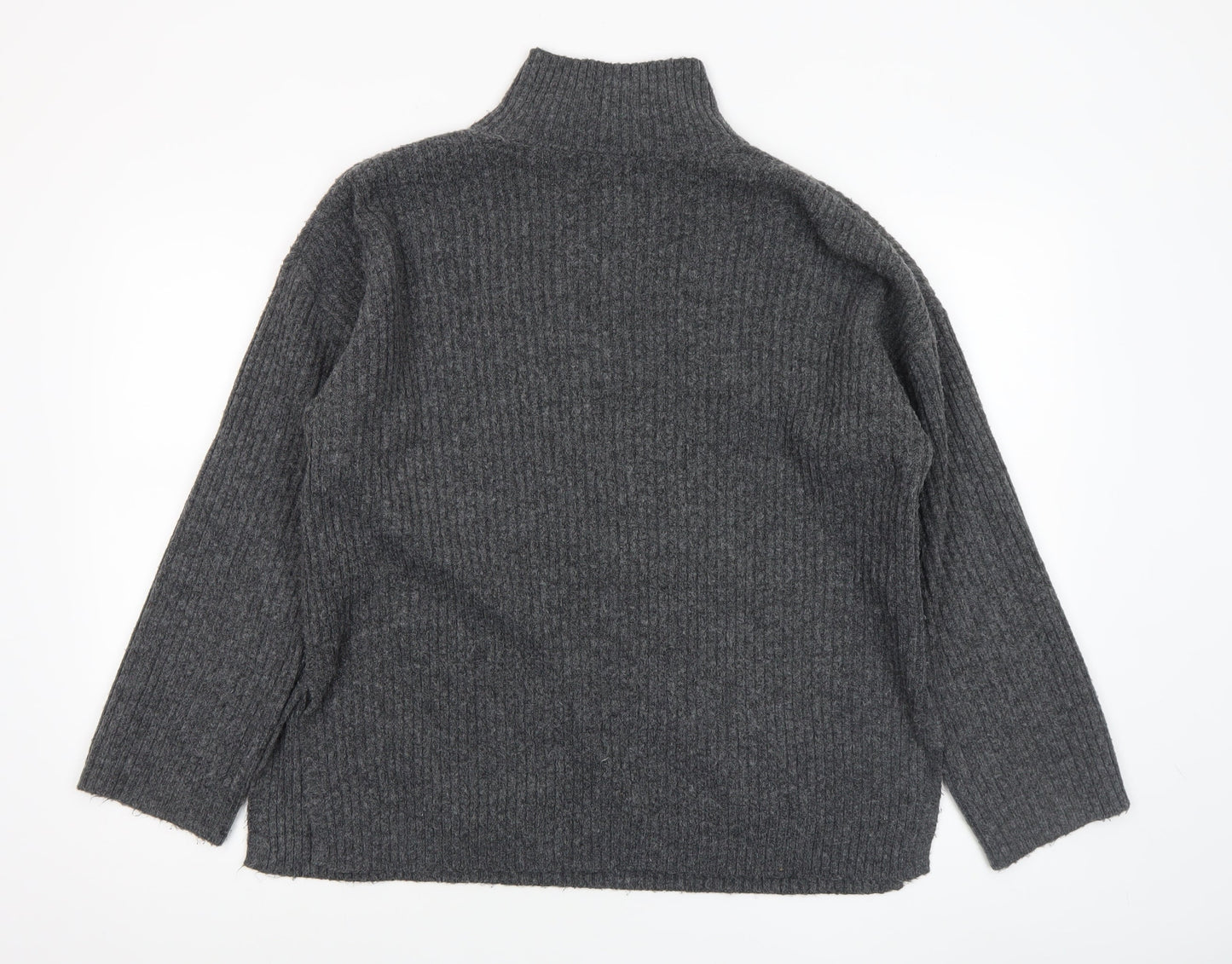 New Look Women’s Grey Ribbed Mock Neck Long Sleeve Jumper Size M