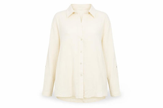 Massimo Dutti Women's Ivory Long Sleeve Button-Up Shirt Size S