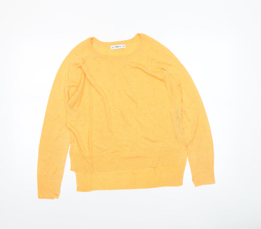 Zara Women’s Yellow Knit Pullover Jumper Size 8 Crew Neck