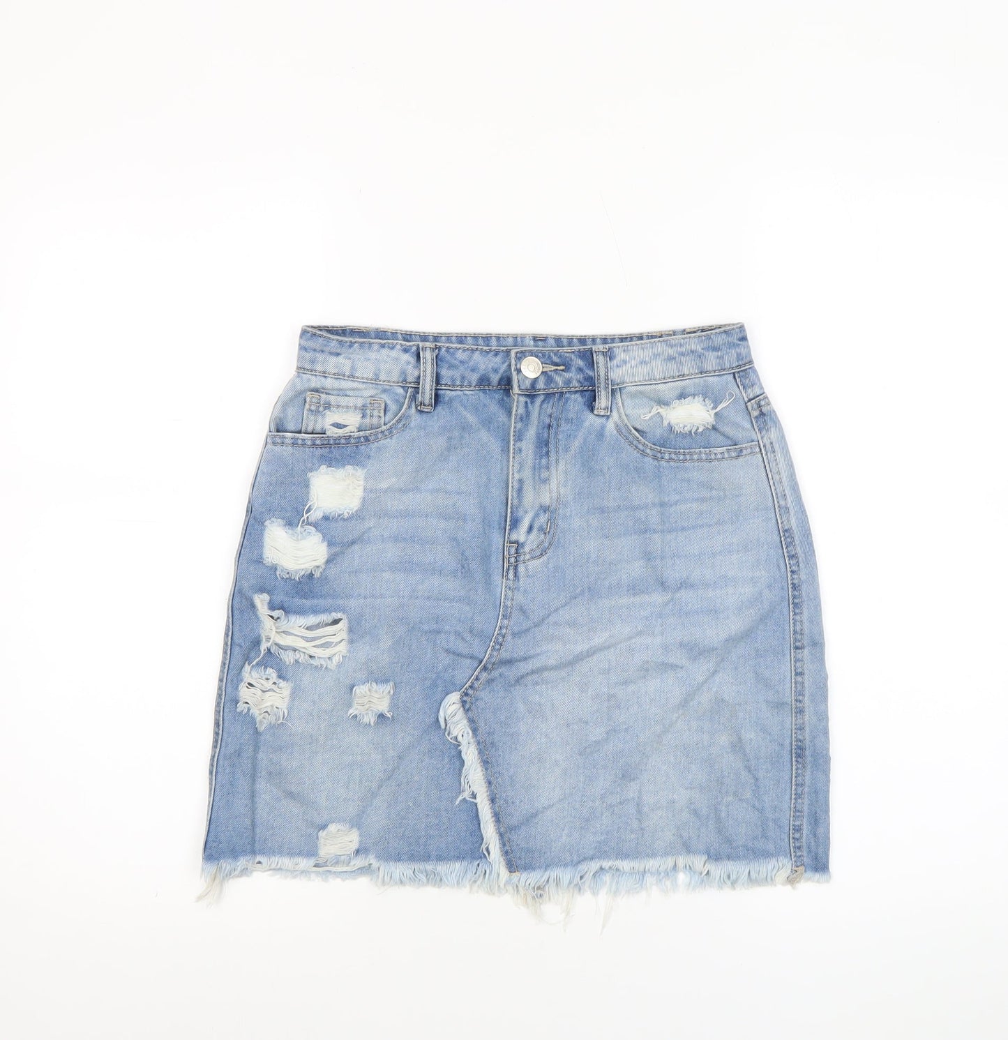 Hello Miss Womens Blue Distressed Denim Mini Skirt Size 12