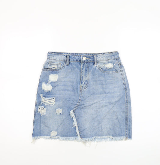 Hello Miss Womens Blue Distressed Denim Mini Skirt Size 12