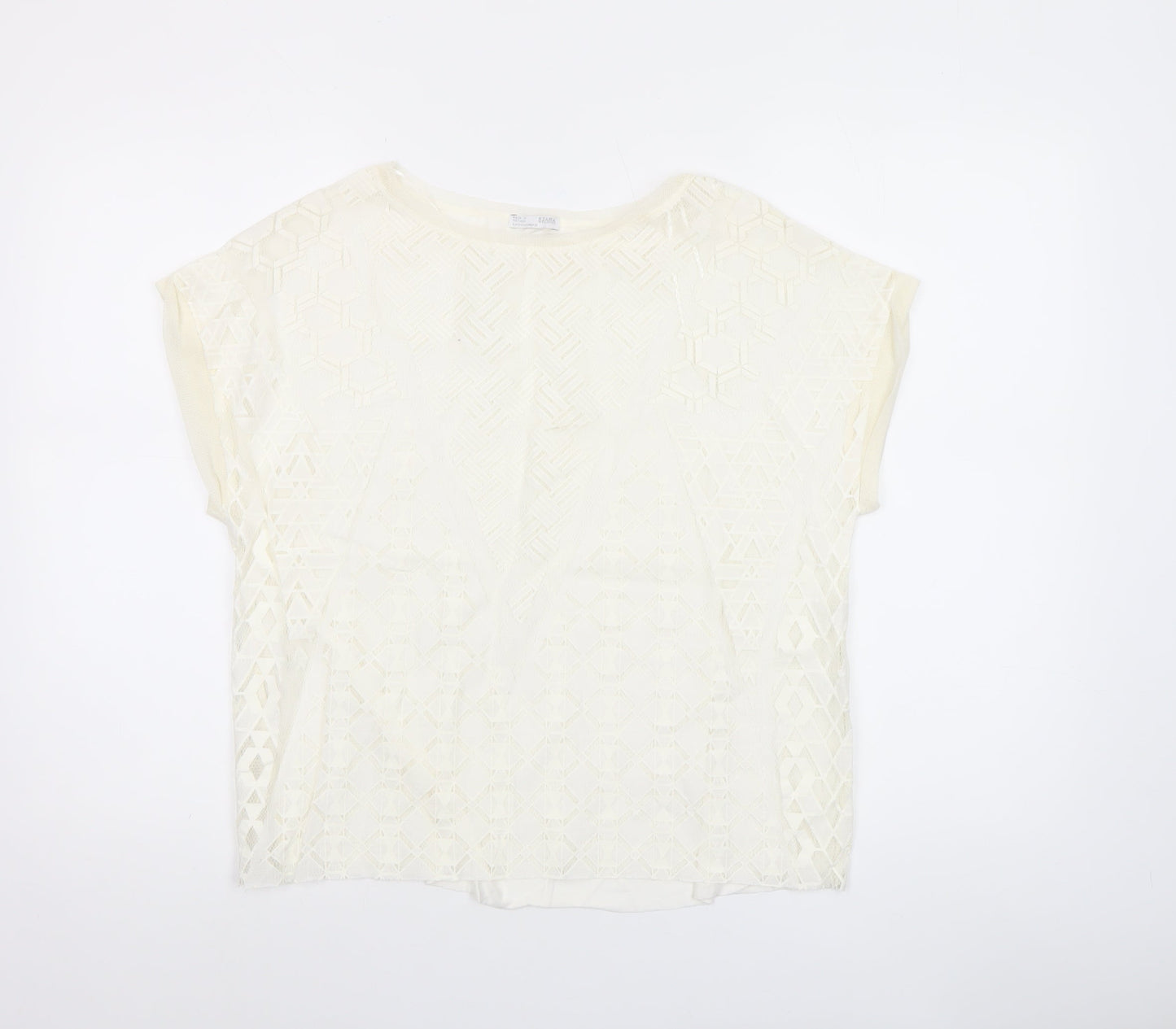 Zara Women Ivory Lace Short Sleeve Blouse Size S