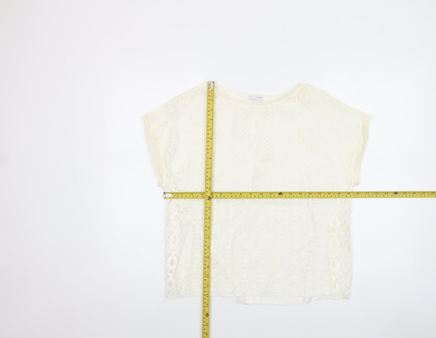 Zara Women Ivory Lace Short Sleeve Blouse Size S
