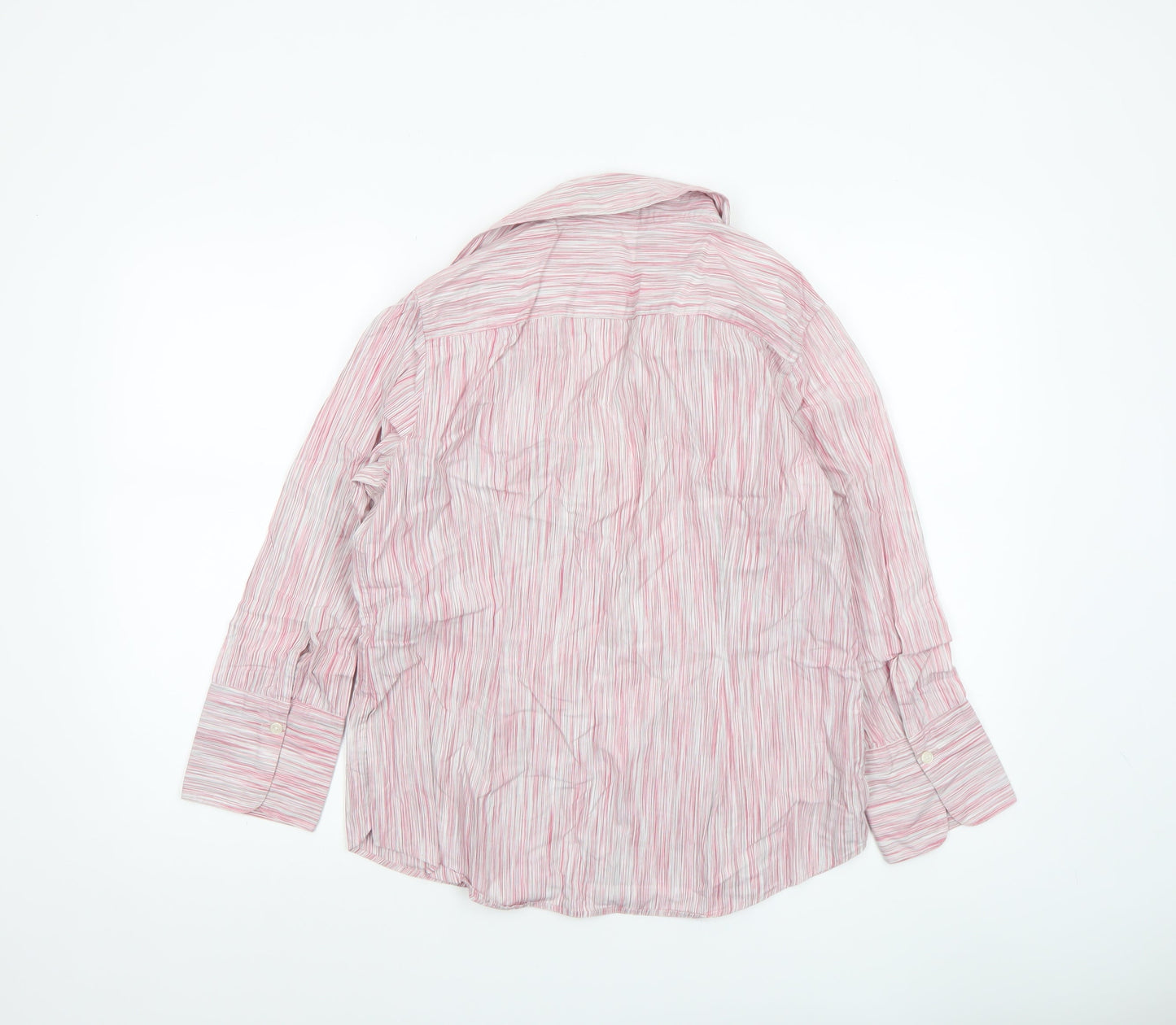 Jaeger Women's Pink Striped Cotton Button-Up Shirt UK14