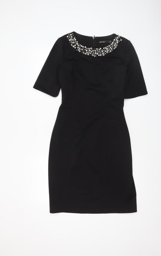 Lila Calypso Women Black UK 8 Embellished Knee Length Sheath Dress