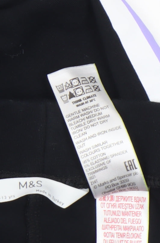 Marks and Spencer Girls Black Stretch Side Stripe Ankle Leggings 12-13 Years