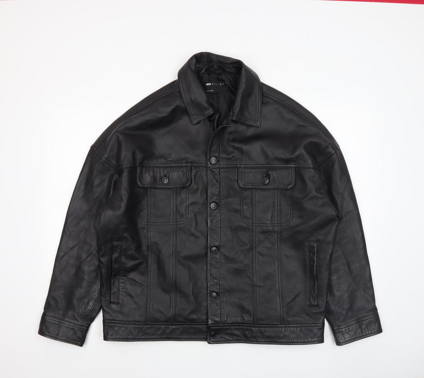 ASOS DESIGN Men’s Black Leather Bomber Jacket Size S Casual Style