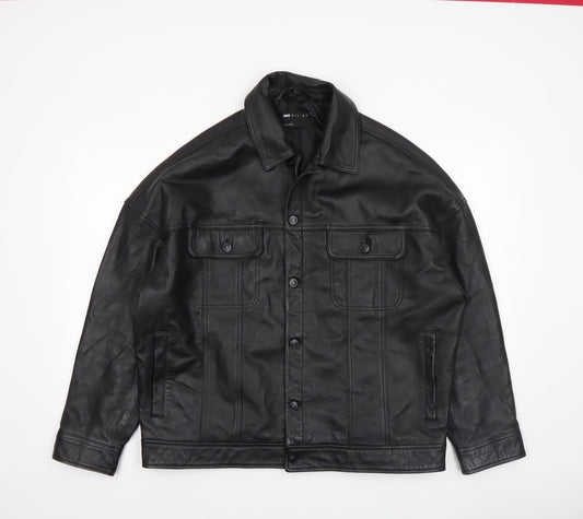 ASOS DESIGN Men’s Black Leather Bomber Jacket Size S Casual Style